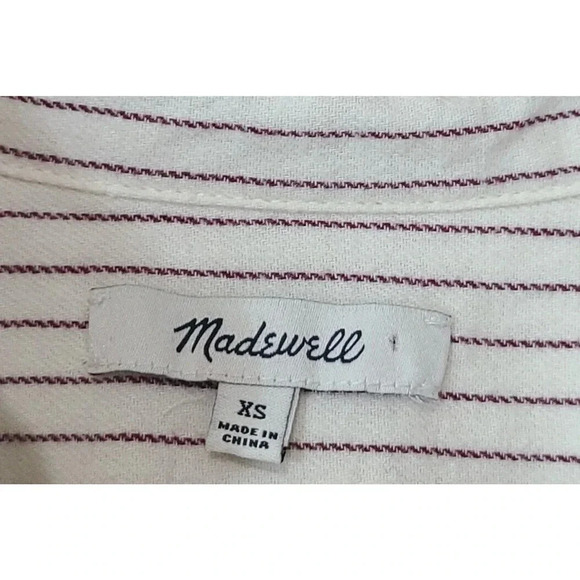 Madewell Flannel Grandpa Pullover Shirt Womens XS Cream Red Striped Button Back - Picture 6 of 7